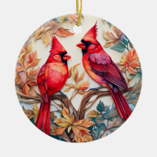 Adorno De Cerámica Navidades de pájaro cardenales rojos personalizado