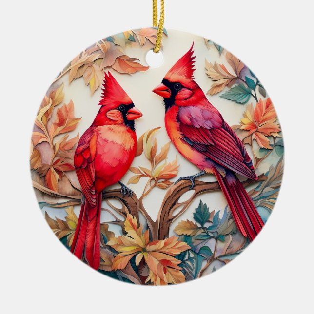 Adorno De Cerámica Navidades de pájaro cardenales rojos personalizado (Frente)