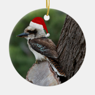 Adorno De Cerámica Navidades de pájaro Kookaburra Red Santa Hat