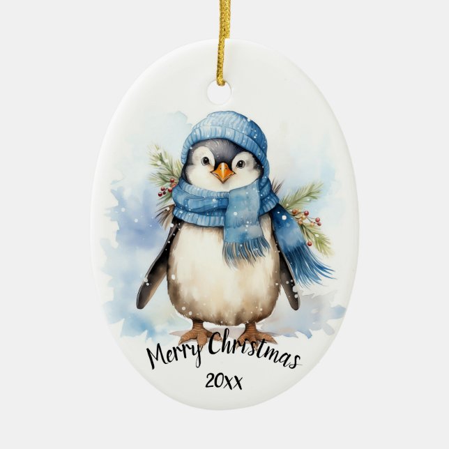 Adorno De Cerámica Navidades de pájaro pingüino con leche de personal (Frente)