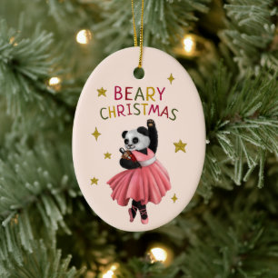 Adorno De Cerámica Navidades de Panda Beary bailando con ballet rosad