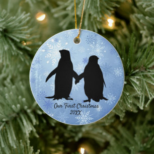 Adorno De Cerámica Navidades de parejas de pingüinos encantadores
