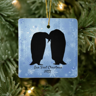 Adorno De Cerámica Navidades de parejas de pingüinos queridos