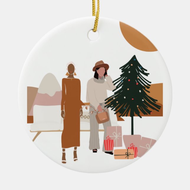 Adorno De Cerámica Navidades de parejas interraciales (Frente)