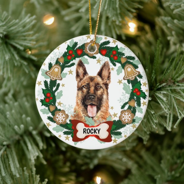Adorno De Cerámica Navidades de pastores alemanes de perros de cocina (Árbol)