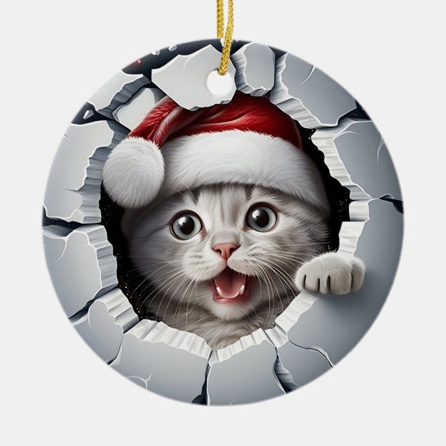 Adorno De Cerámica Navidades de Peek-a-boo Kitten (Frente)