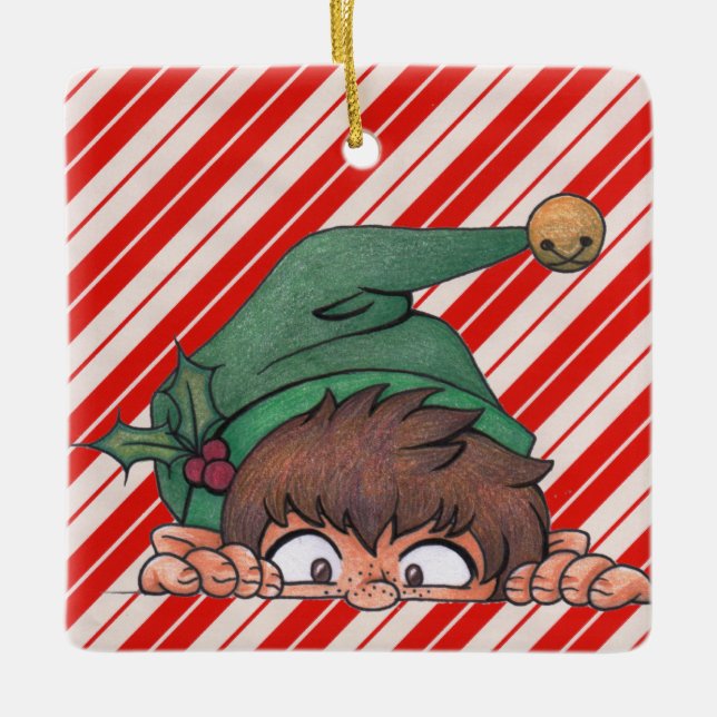Adorno De Cerámica Navidades de Peeking Elf (Anverso)