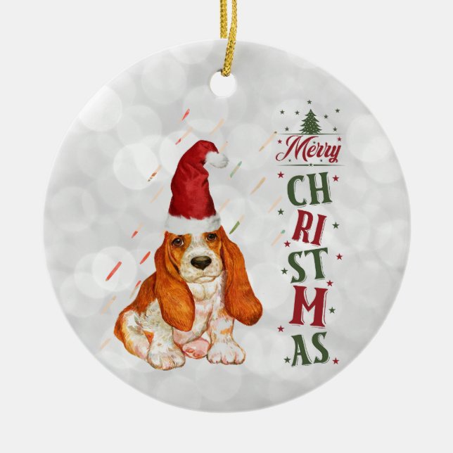 Adorno De Cerámica Navidades de perras de Bassett Hound Cute (Frente)