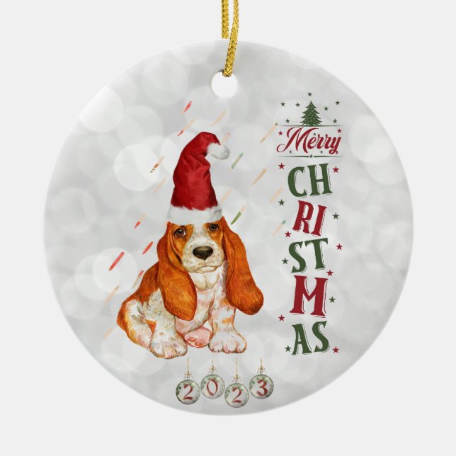 Adorno De Cerámica Navidades de perrito materno de Basset 2023 (Frente)