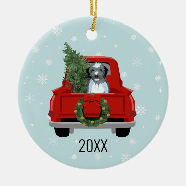 Adorno De Cerámica navidades de perro de Aussiedoodle (Frente)