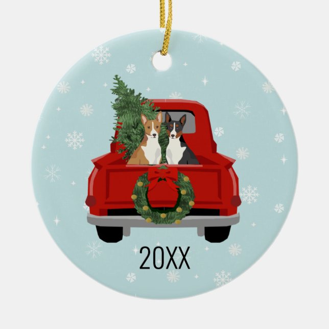 Adorno De Cerámica Navidades de perro de Basenji (Frente)