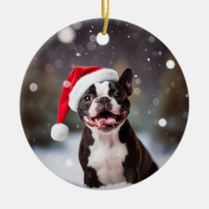 Adorno De Cerámica Navidades de perro de Boston Terrier Keepsake