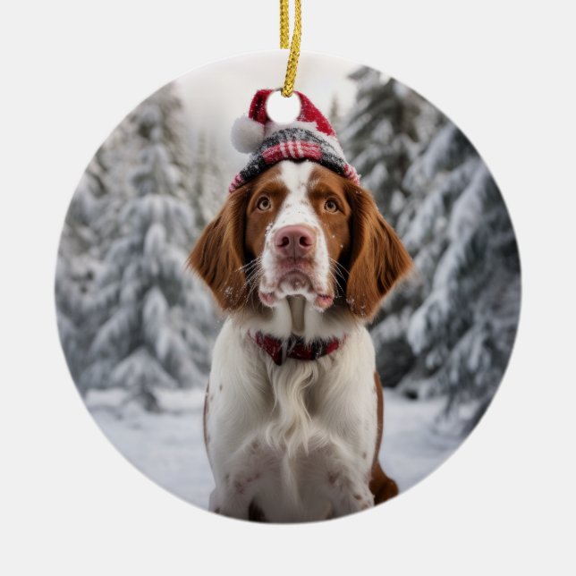 Adorno De Cerámica Navidades de perro de Bretaña Español Keepsake (Frente)
