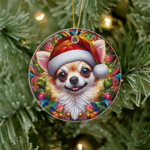 Adorno De Cerámica Navidades de perro de Chihuahua