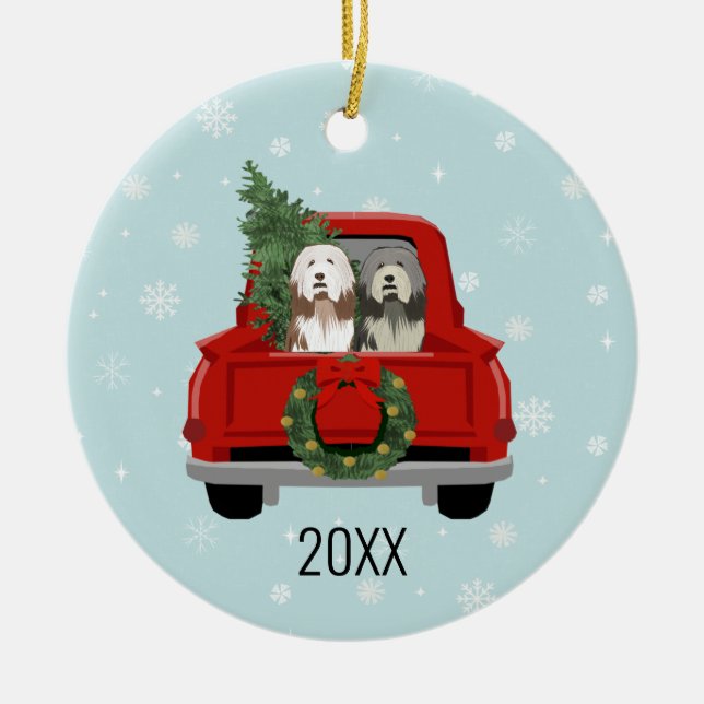 Adorno De Cerámica Navidades de perro de Collie con barba (Frente)