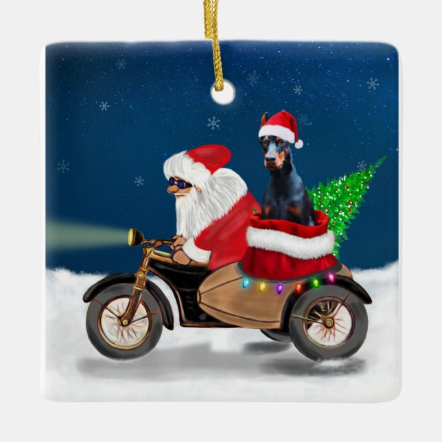 Adorno De Cerámica Navidades de perro de Doberman Santa Claus   (Anverso)