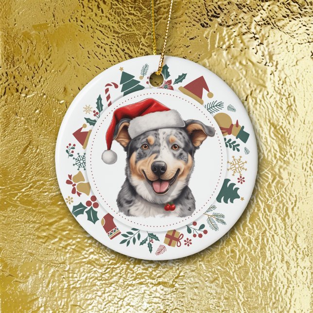 Adorno De Cerámica Navidades de perro de ganado vacuno de Santa Hat W (Subido por el creador)