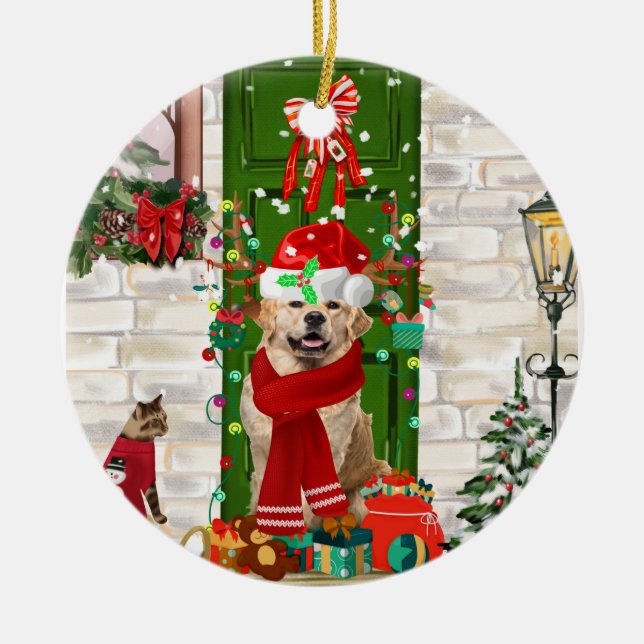 Adorno De Cerámica Navidades de perro de Golden Retriever (Frente)
