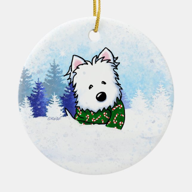 Adorno De Cerámica Navidades de perro de KiniArt Westie (Frente)