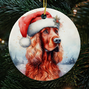 Adorno De Cerámica Navidades de perro de los astilleros de Santa Hat