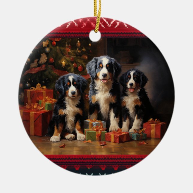 Adorno De Cerámica Navidades de Perro de Montaña de Bernese (Frente)