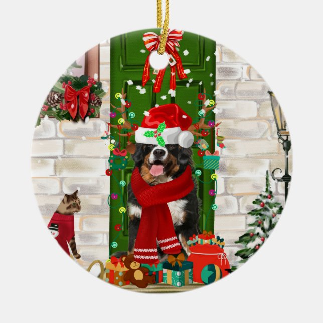 Adorno De Cerámica Navidades de Perro de Montaña de Bernese (Frente)