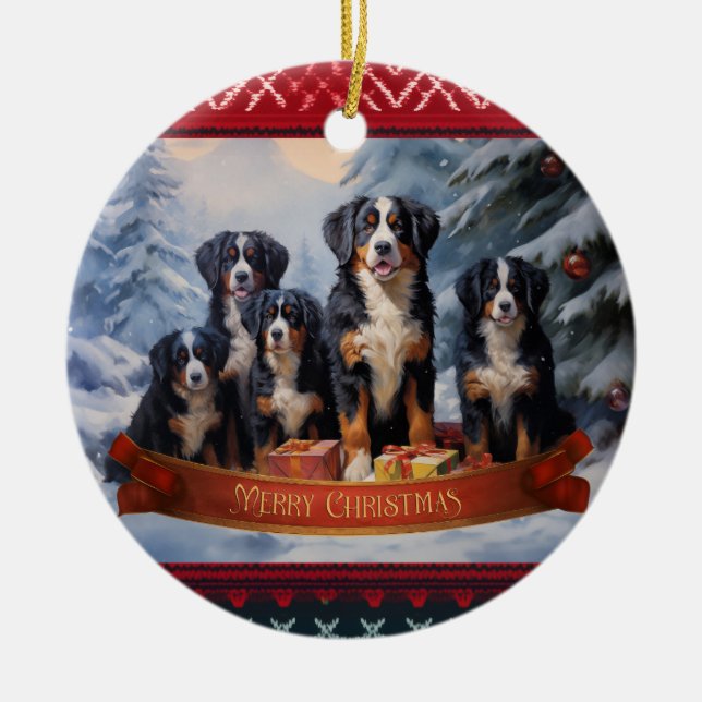 Adorno De Cerámica Navidades de Perro de Montaña de Bernese (Frente)
