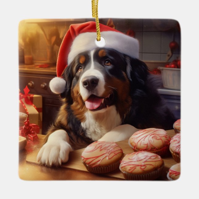Adorno De Cerámica Navidades de Perro de Montaña de Bernese en vacaci (Anverso)