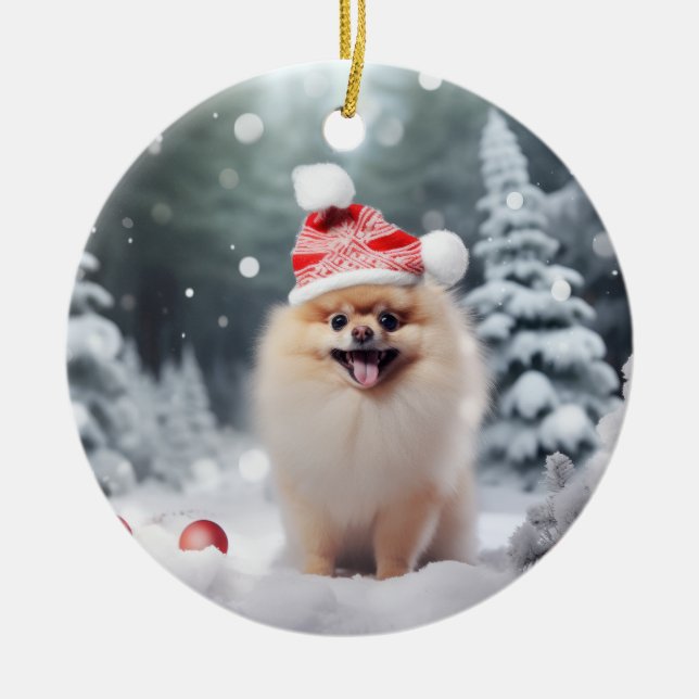 Adorno De Cerámica Navidades de perro de Pomerania Keepsake (Frente)