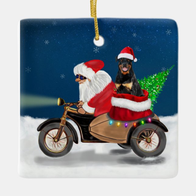 Adorno De Cerámica Navidades de perro de Rottweiler Santa Claus (Anverso)