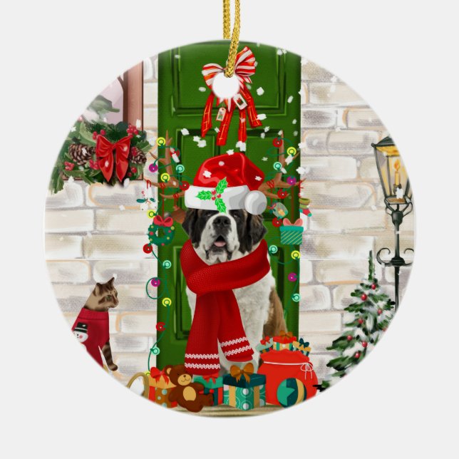 Adorno De Cerámica Navidades de Perro de San Bernardo (Frente)