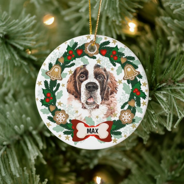 Adorno De Cerámica Navidades de Perro de San Bernardo Cookie Wreath (Árbol)