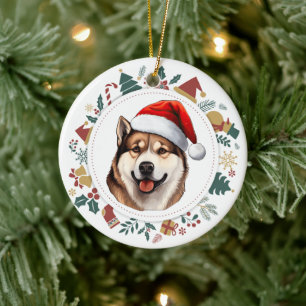 Adorno De Cerámica Navidades de perro de Santa Hat Akita