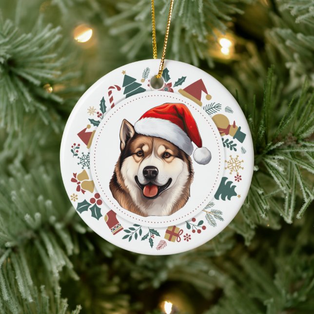 Adorno De Cerámica Navidades de perro de Santa Hat Akita (Árbol)