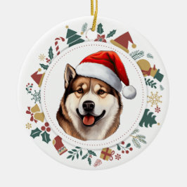 Adorno De Cerámica Navidades de perro de Santa Hat Akita