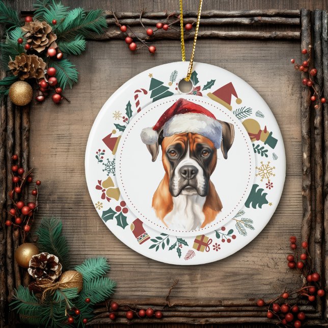Adorno De Cerámica Navidades de perro de Santa Hat Boxer Wreath (Subido por el creador)