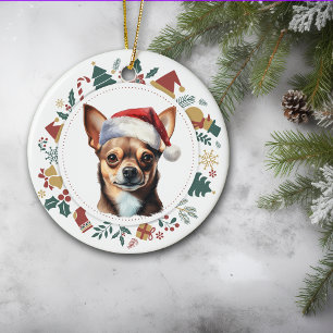 Adorno De Cerámica Navidades de perro de Santa Hat Chihuahua