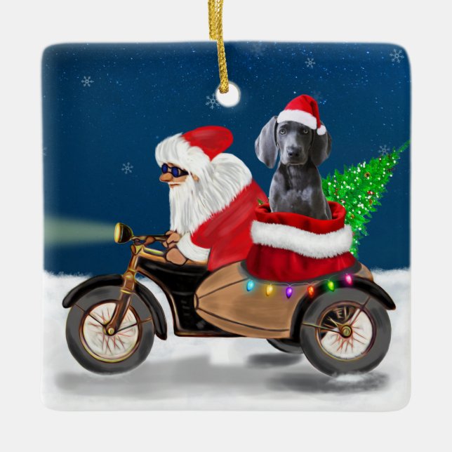 Adorno De Cerámica Navidades de Perro de Weimaraner Santa Claus   (Anverso)