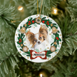 Adorno De Cerámica Navidades de perro del papilón cortan la cortina 