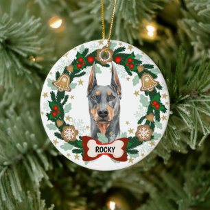 Adorno De Cerámica Navidades de Perro Doberman cuelgan la guarida de 