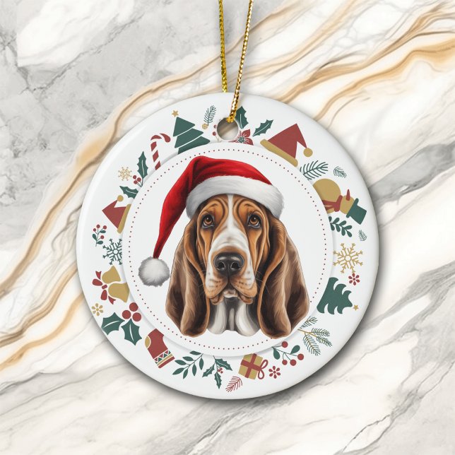 Adorno De Cerámica Navidades de perro envueltos en Santa Hat Wreath (Subido por el creador)