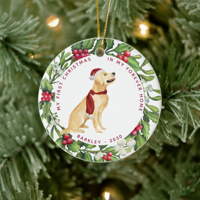 Adorno De Cerámica Navidades de perro Golden Retriever Mistletoe Holi (Árbol)