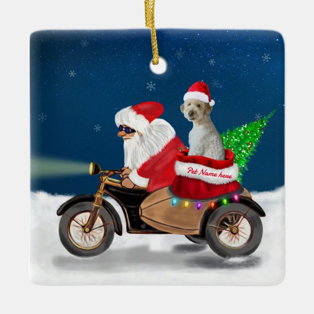 Adorno De Cerámica Navidades de perro Goldendoodle Santa Claus Cerami (Anverso)