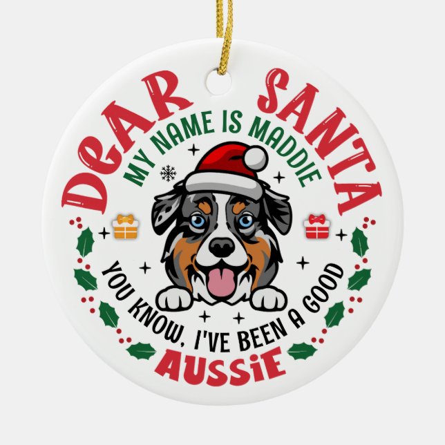 Adorno De Cerámica Navidades de perro pastor australiano personalizad (Frente)