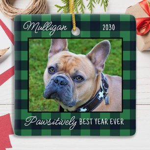 Adorno De Cerámica Navidades de perro personalizado foto verde de dos