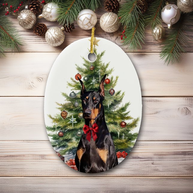 Adorno De Cerámica Navidades de Perro Red Bow Doberman Pinscher (Subido por el creador)