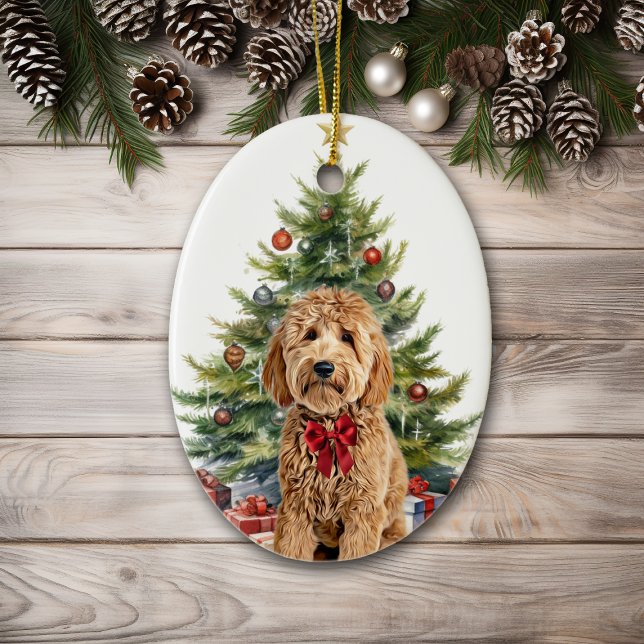 Adorno De Cerámica Navidades de Perro Red Bow Goldendoodle (Subido por el creador)