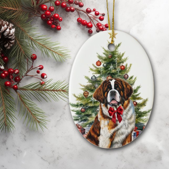 Adorno De Cerámica Navidades de Perro Red Bow Saint Bernard (Subido por el creador)