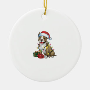 Adorno De Cerámica Navidades de Perro Terrier de Santa Pitbull