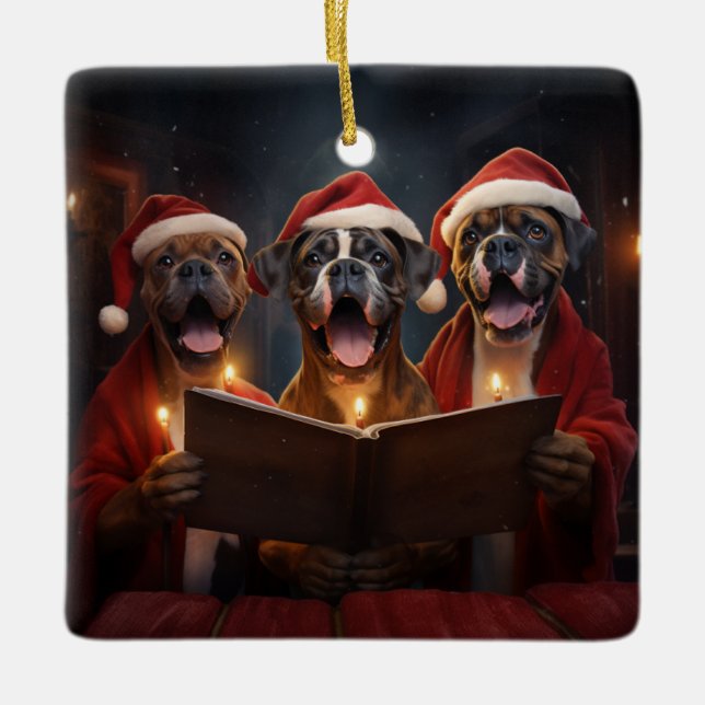 Adorno De Cerámica Navidades de perros Boxer que celebran festividade (Anverso)